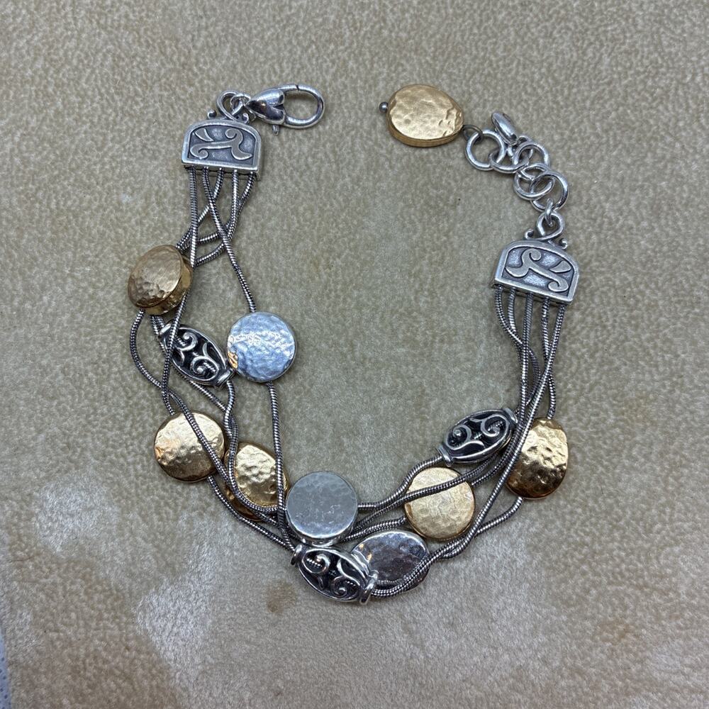 Brighton Mediterranean Bracelet Hammered Silver & Gold Plate Disks Multi-Strand